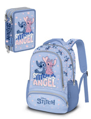 Disney Stitch E Angel School Pack Ovetto Più Astuccio Completo 3 Zip