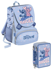 Disney Stitch E Angel School Pack Estensibile Più Astuccio Completo 3 Zip