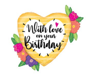 Palloncino Metalfoil Compleanno Cuore Con Fiori 35" 99cm