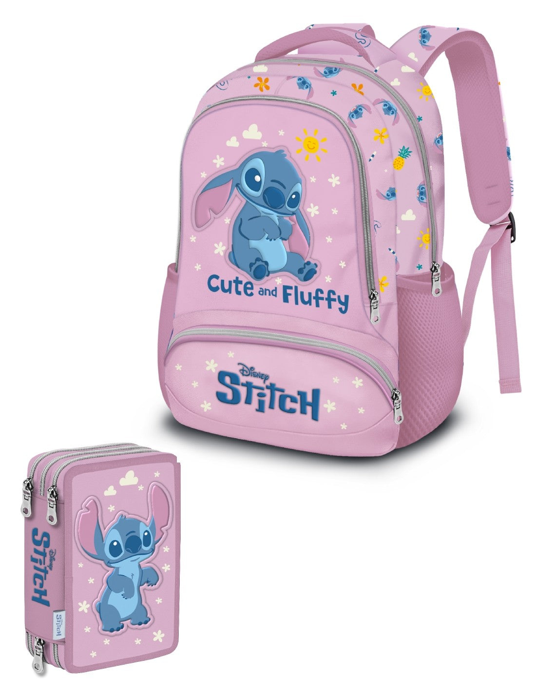 Disney Stitch School Pack Ovetto Più Astuccio Completo 3 Zip