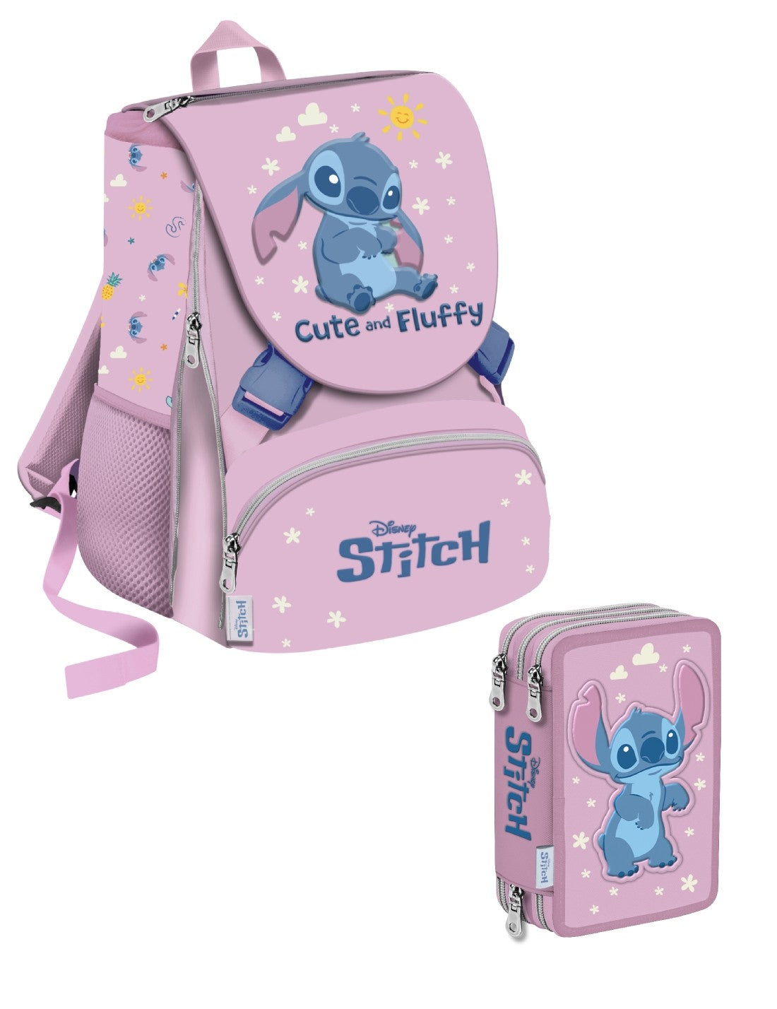 Disney Stitch School Pack Estensibile Più Astuccio Completo 3 Zip