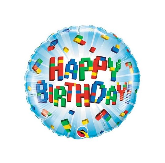 Palloncino Metalfoil Happy Birthday Costruzioni 18" 46cm