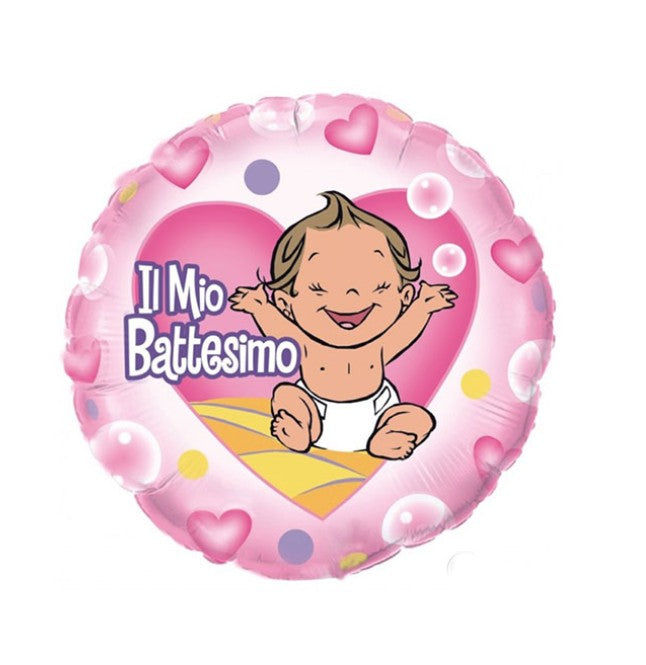 Palloncino Metalfoil Tondo Rosa Il Mio Battesimo 18" 46cm