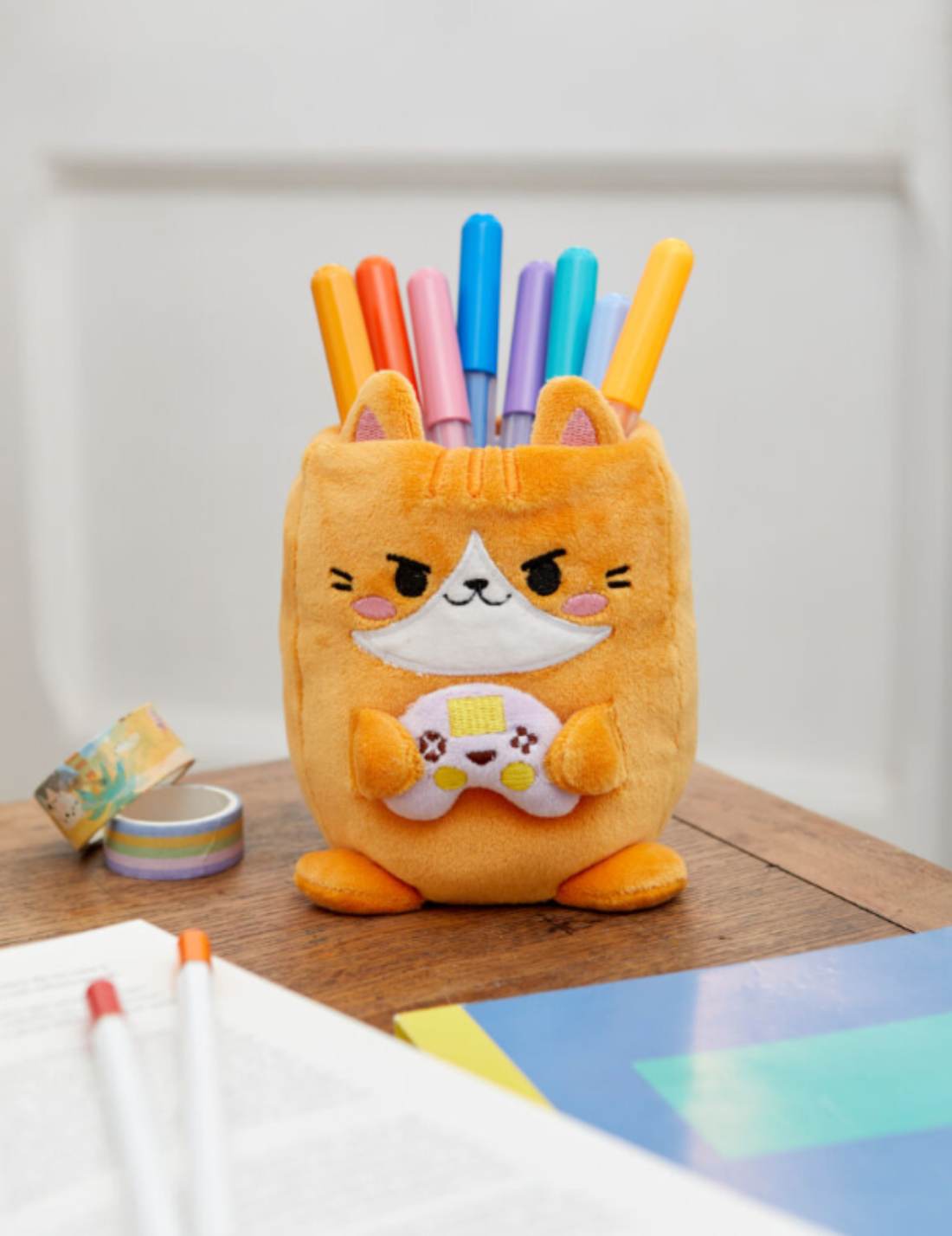 Portapenne In Peluche Gatto Fluffy Kawaii Gamer