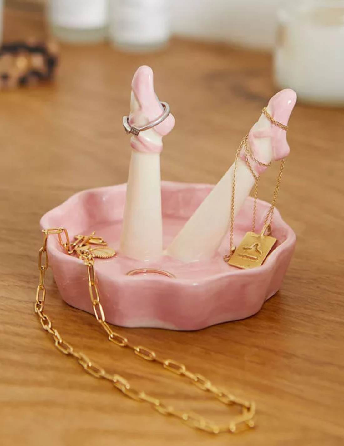 Porta Anelli In Ceramica Gambe Ballerina Classica Rosa