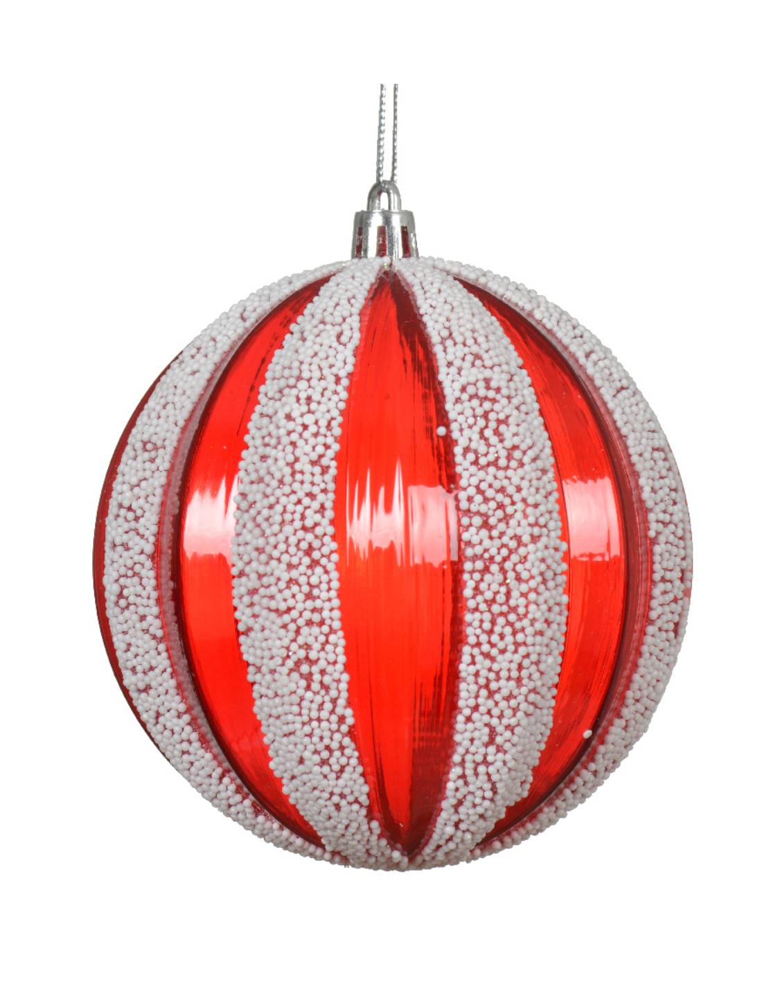 Pallina Albero Di Natale A Strisce Bianche E Rosse 10cm