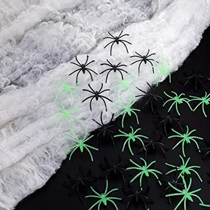 Ragnatela Nera Con Ragni Fluorescenti 56g Halloween