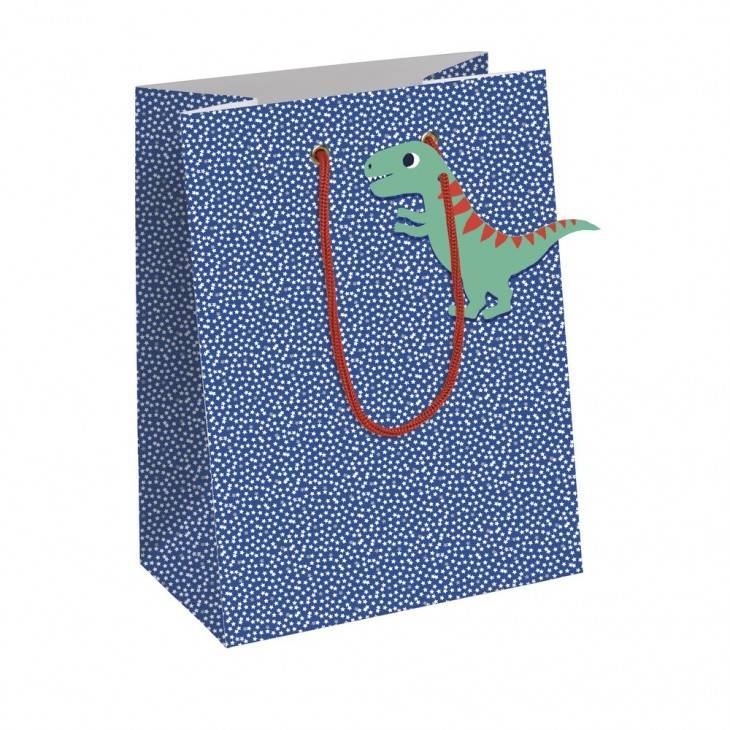 Busta Regalo Per Bambini Stellata Blu Con Dinosauro
