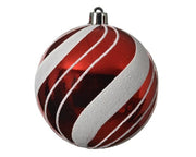 Pallina Albero Di Natale In Vetro Spirale Bianca E Rossa 8cm
