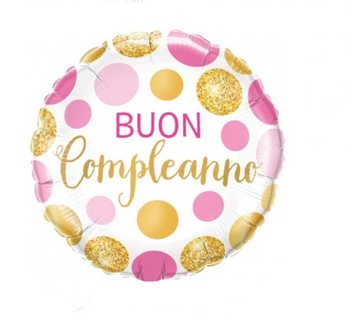 Palloncino Metalfoil Buon Compleanno Rosa E Oro 18" 46cm
