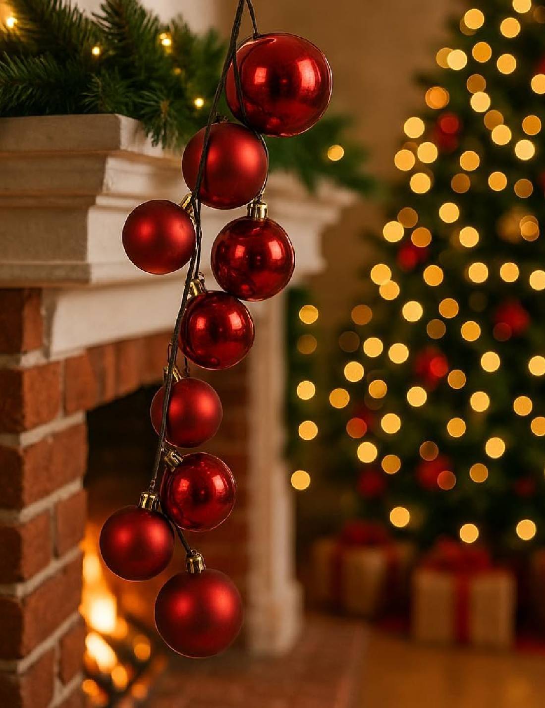 Addobbo Di Natale Ghirlanda Decorativa Con Palline Rosse 180cm