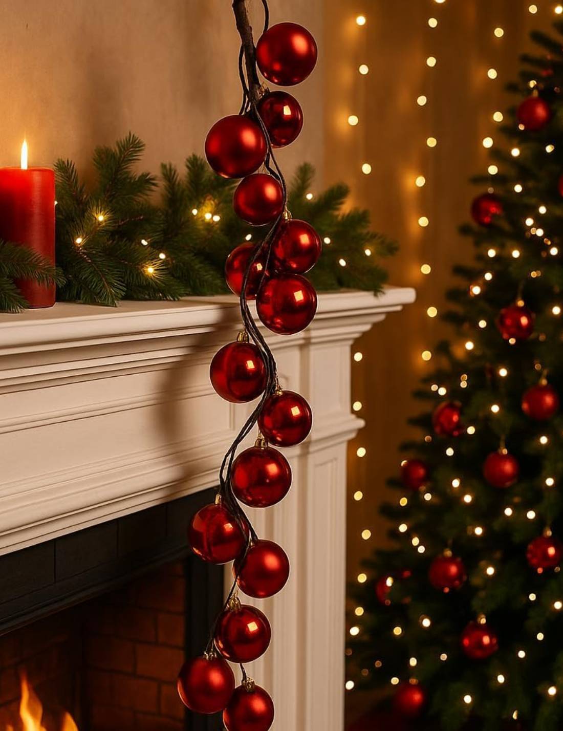 Addobbo Di Natale Ghirlanda Decorativa Con Palline Rosse 180cm