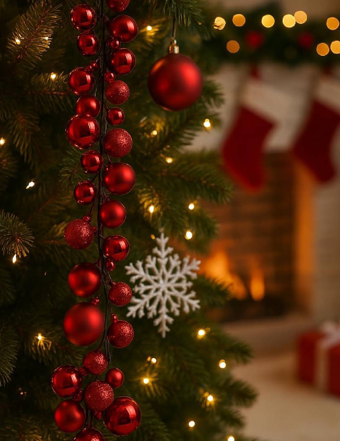 Addobbo Di Natale Ghirlanda Decorativa Con Palline Rosse Glitterate 180cm