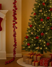 Addobbo Di Natale Ghirlanda Decorativa Con Palline Rosse Glitterate 180cm