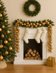 Addobbo Di Natale Ghirlanda Decorativa Con Palline Oro Glitterate 180cm