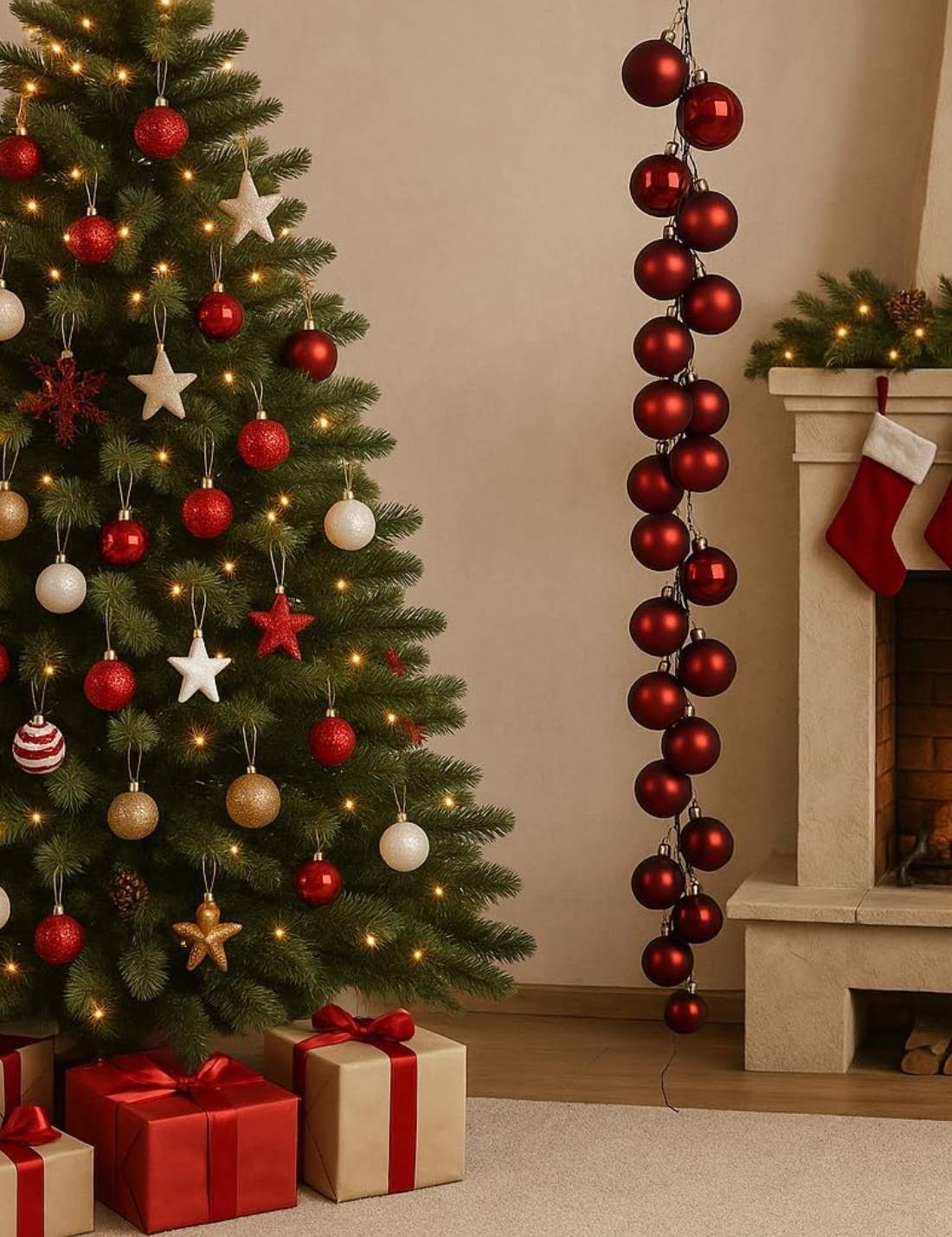 Addobbo Di Natale Ghirlanda Decorativa Con Palline Bordeaux 180cm