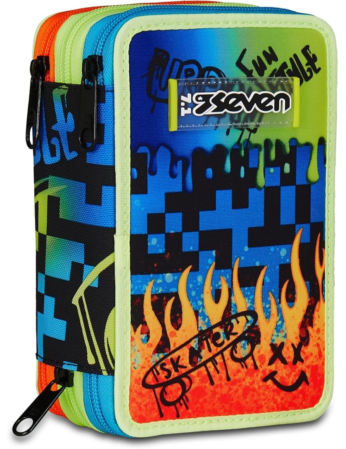 Astuccio Completo 3 Zip Seven Scribbled Flame