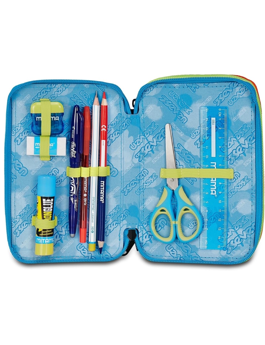 Astuccio Completo 3 Zip Seven Scribbled Flame
