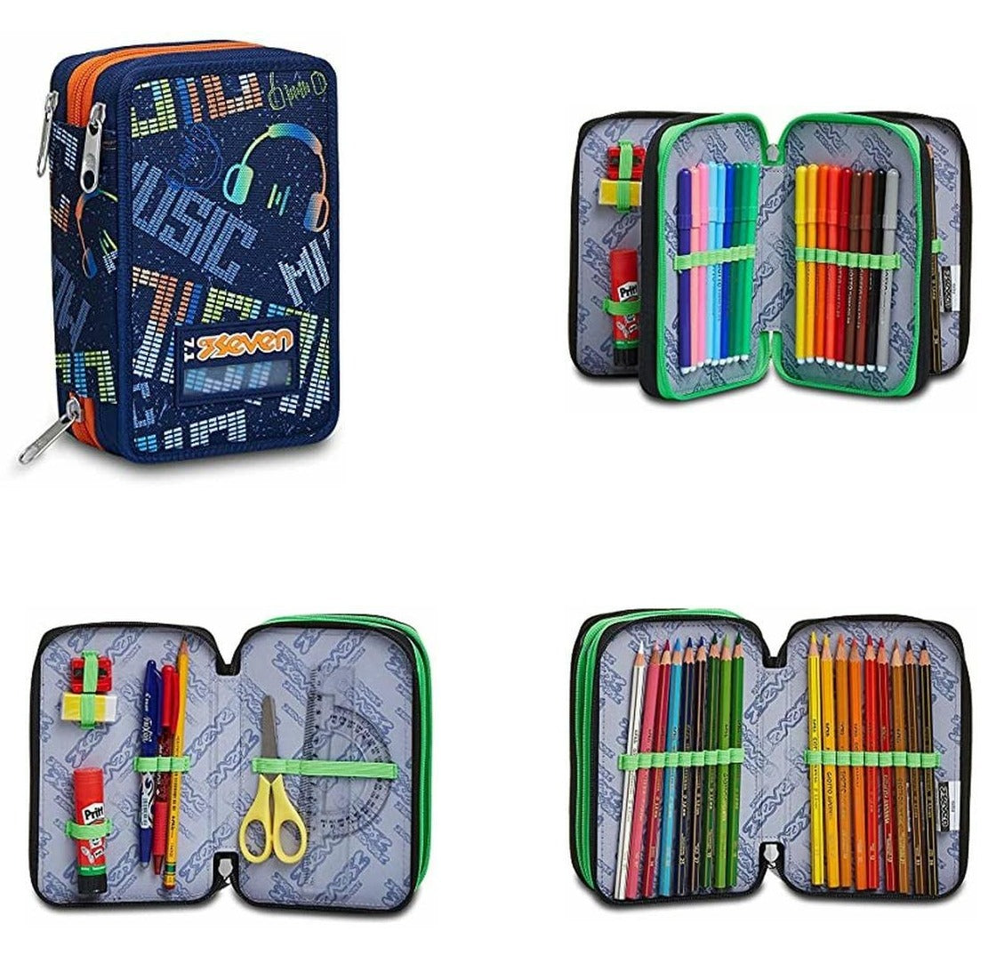 Astuccio Completo 3 Zip Seven Rushover Box Blu