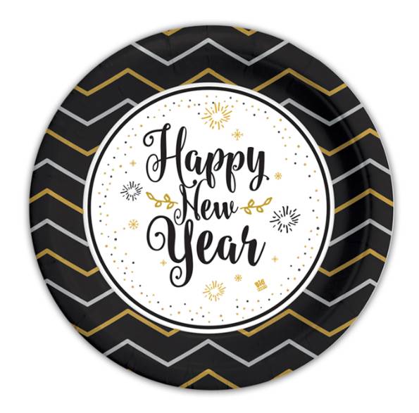 Piatti Di Carta Piani "Happy New Year" 18cm 8pz.