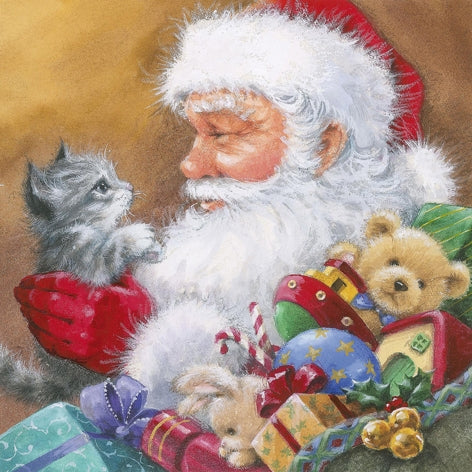 Tovaglioli Di Carta Natalizi Babbo Natale Con Gattino 33CM 20Pz.