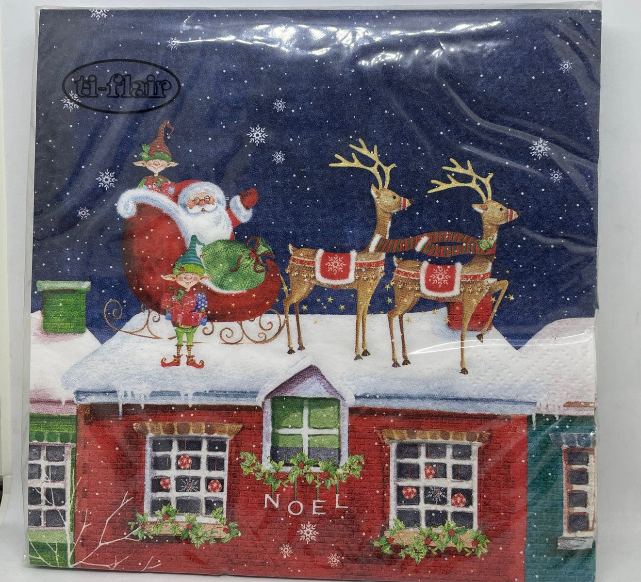 Tovaglioli Di Carta Natalizi Babbo Natale In Slitta Sul Tetto 33CM 20Pz.