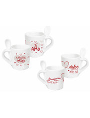 Set 2 Tazzine Da Caffè Dedica San Valentino Con Cucchiaino