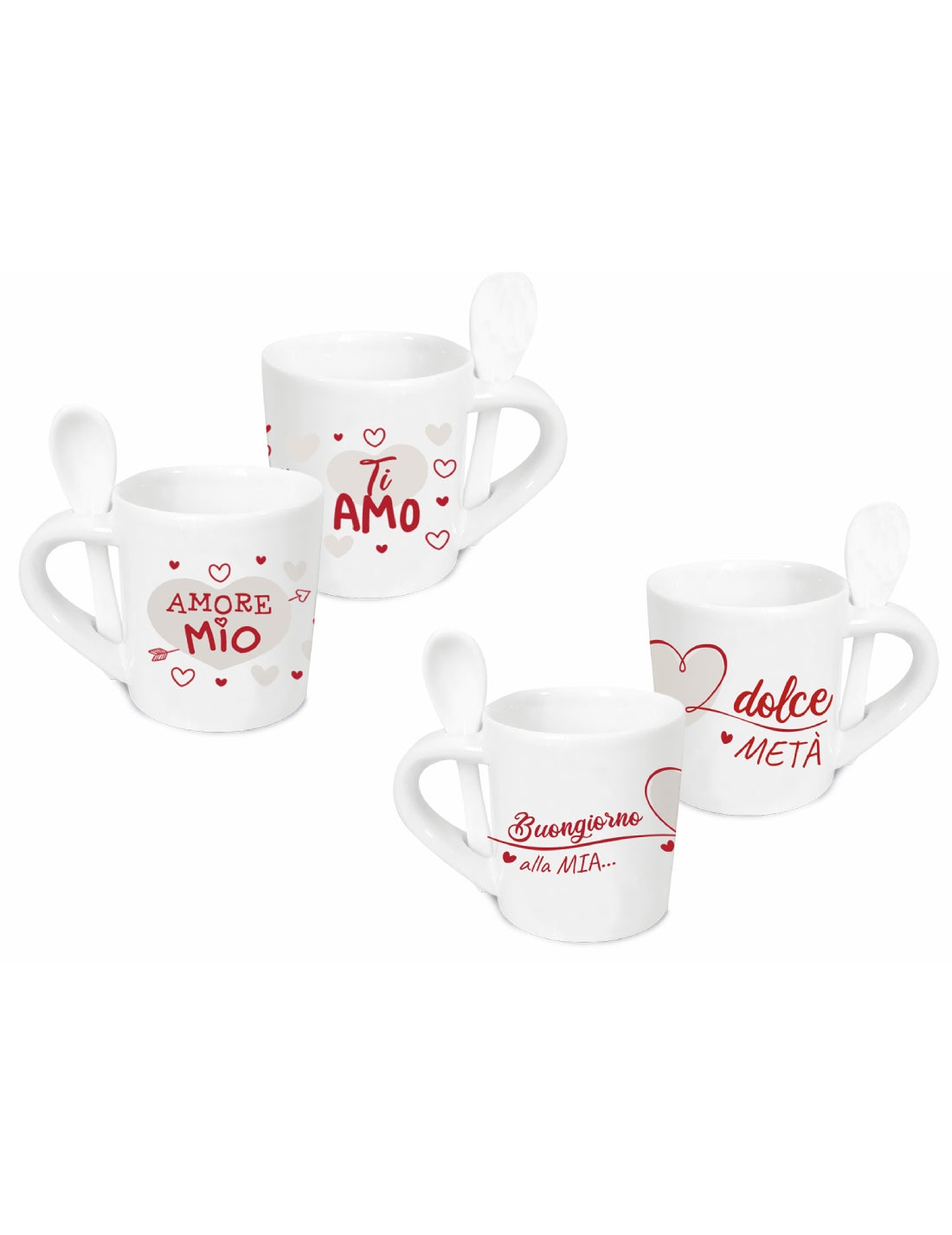 Set 2 Tazzine Da Caffè Dedica San Valentino Con Cucchiaino