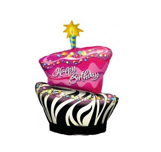 Palloncino Metalfoil Happy Birthday Torta Rosa 41" 104cm