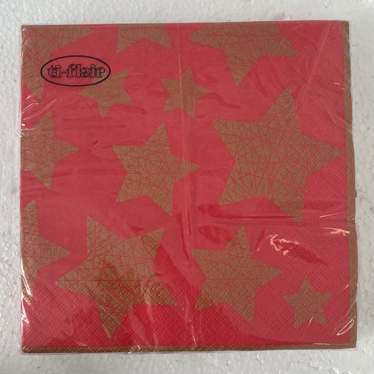 Tovaglioli Di Carta Natalizi Rossi Con Stelle Oro 33CM 20Pz.