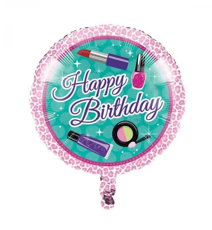 Palloncino Metalfoil Happy Birthday Trucchi Rosa 18" 46cm