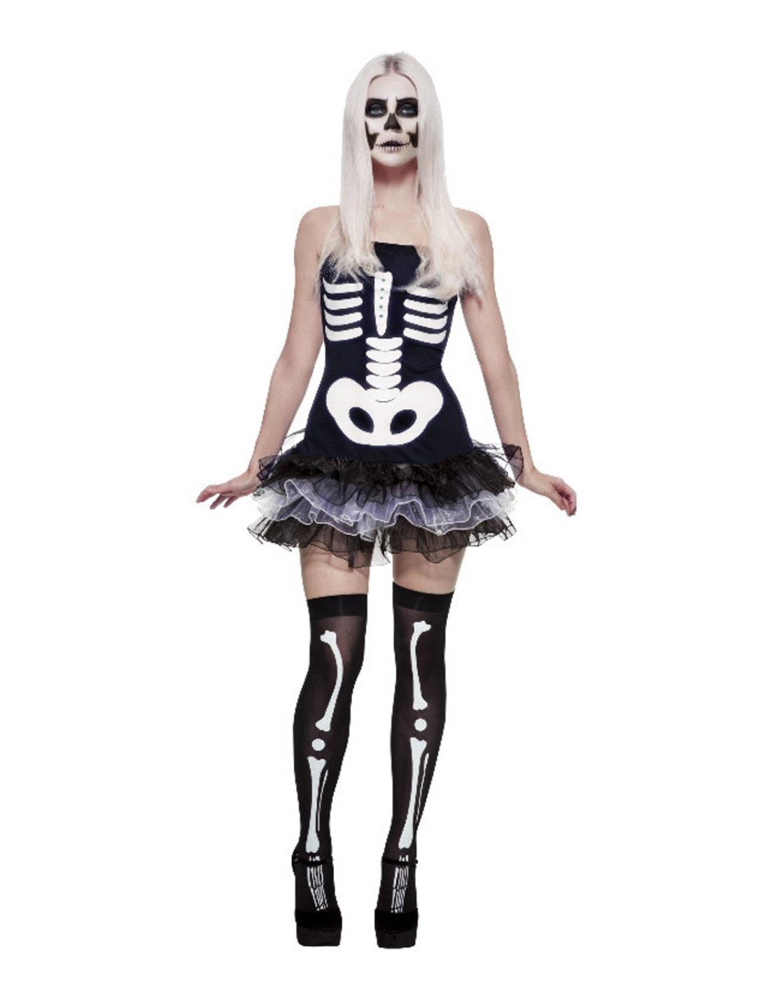 Costume Di Halloween Deluxe Scheletro Fever Nero Donna Tg.S