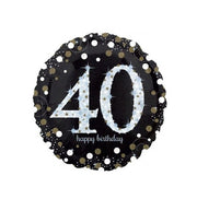 Palloncino Metalfoil Happy Birthday Nero 40 Anni Argento Glitter 18" 46cm