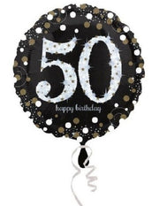 Palloncino Happy Birthday Nero 50 Anni Argento Glitter 18" 46cm Mylar