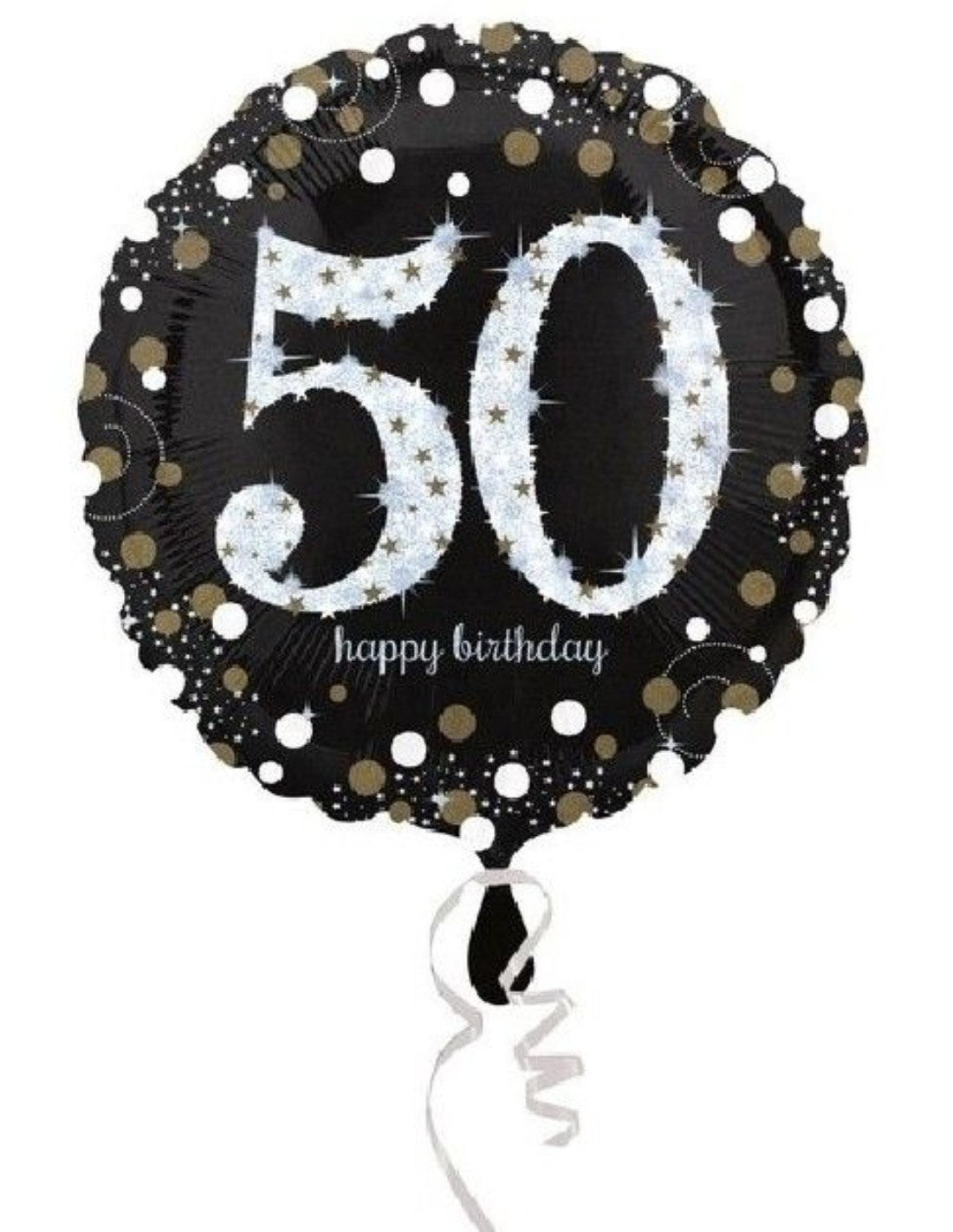 Palloncino Happy Birthday Nero 50 Anni Argento Glitter 18" 46cm Mylar