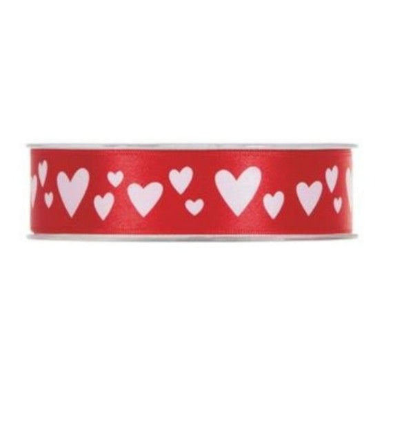Nastro In Raso Rosso Cuori 25mmx25m