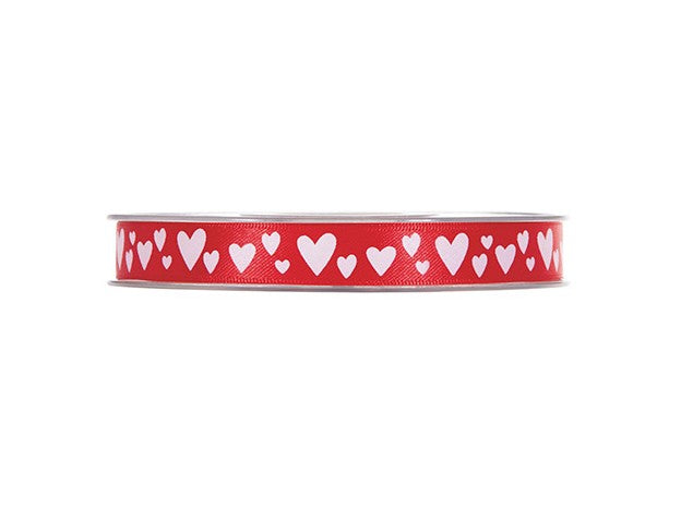 Nastro In Raso Rosso Cuori 12mmx25m