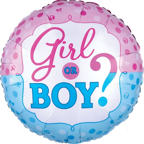 Palloncino Metalfoil Tondo Rosa E Azzurro Baby Shower Girl Or Boy 18" 46cm