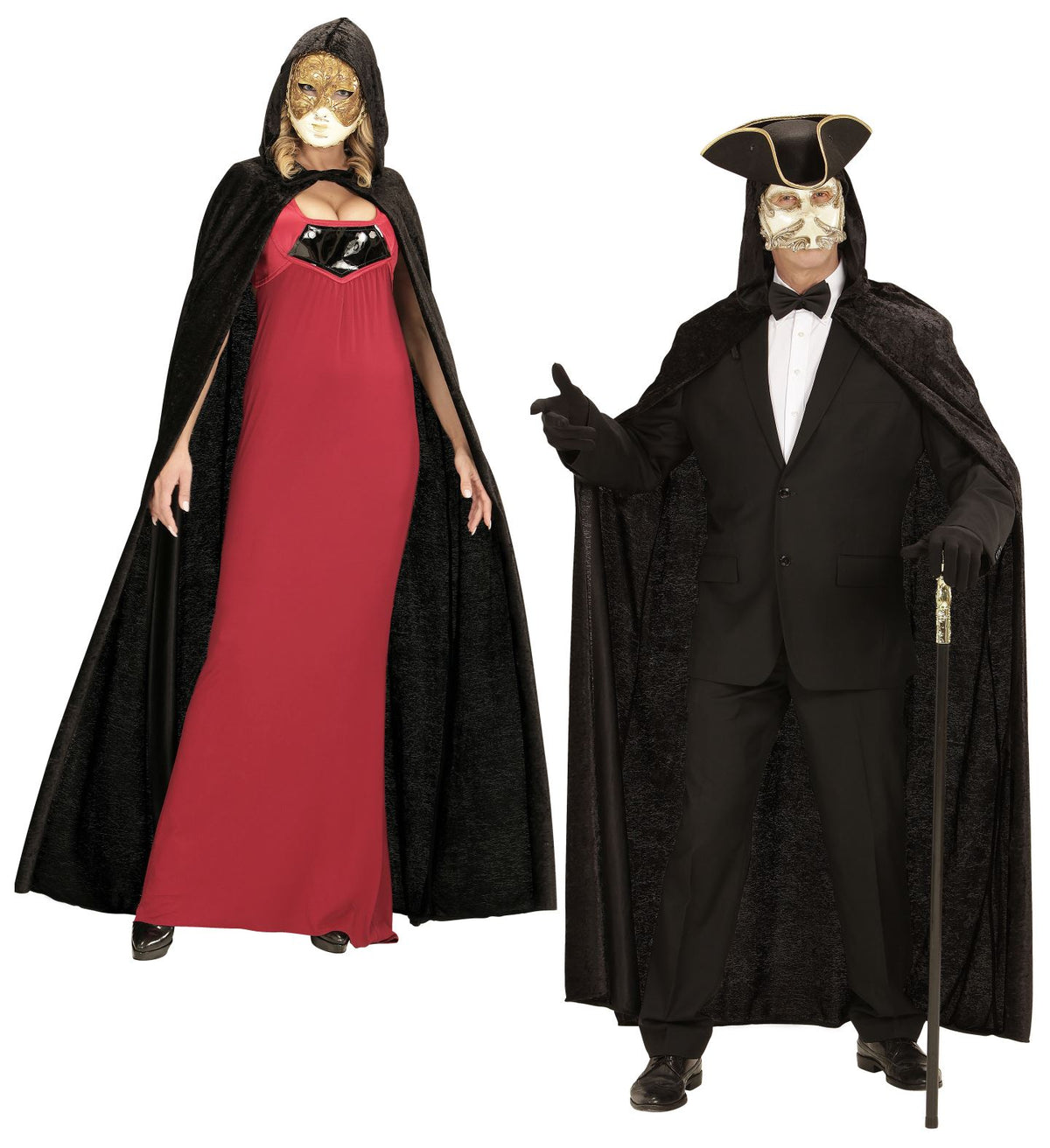 Mantello Nero Con Cappuccio In Velluto 150cm Halloween E Carnevale
