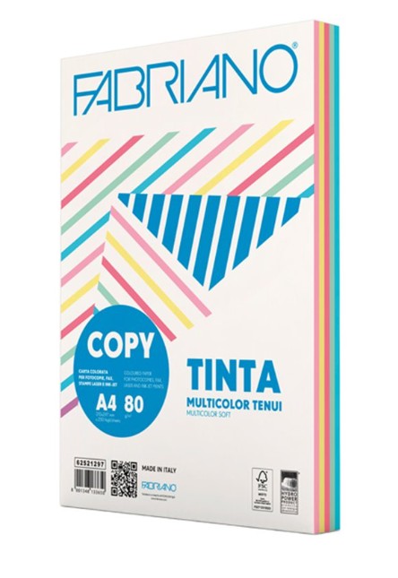 Risma Carta A4 Fabriano Copy Tinta 80g 5 Colori Forti 250 Fogli