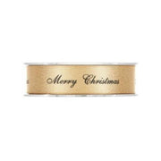 Nastro In Tessuto Oro E Scritta "Marry Christmas" 25mmx25m
