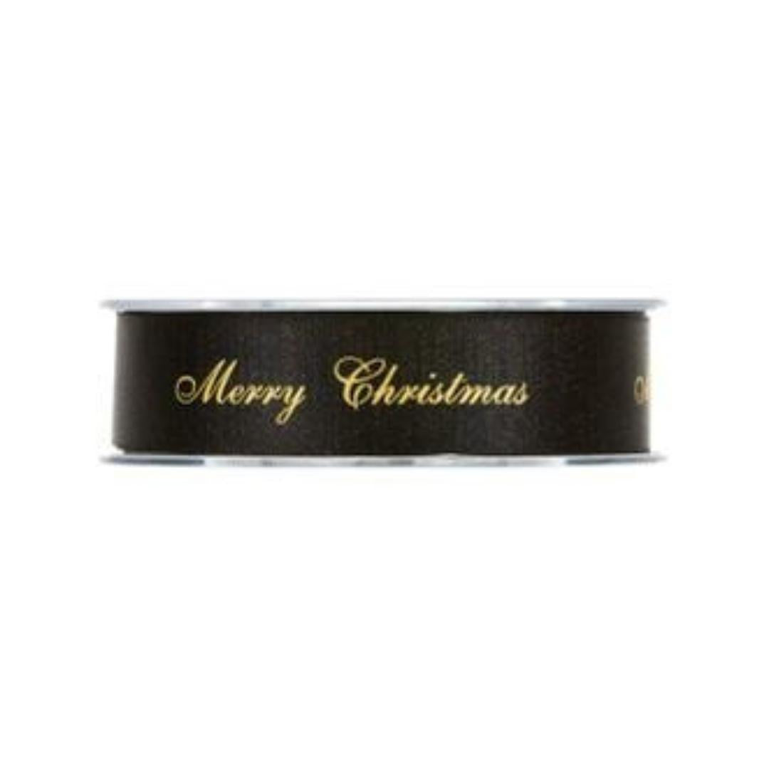 Nastro In Tessuto Nero E Scritta "Marry Christmas" 25mmx25m