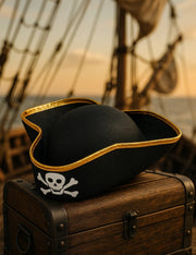 Cappello Tricorno Da Pirata In Feltro Nero Con Teschio
