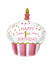 Palloncino Metalfoil Rosa Cupcake Buon Primo Compleanno 36" 91cm