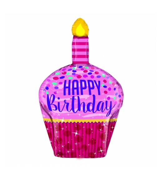 Palloncino Metalfoil Happy Birthday Muffin Rosa 35" 89cm