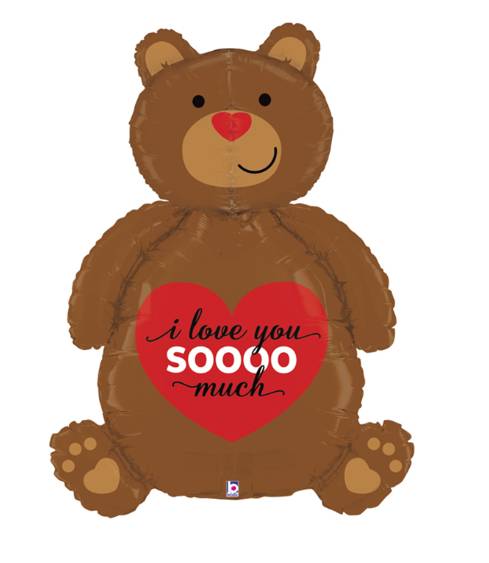 Palloncino Sagomato Orso 3D "I Love You So Much" 60x188cm