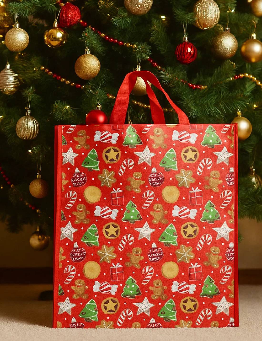 Busta Sacchetto Regalo Natalizia Rossa Decorata 70cm