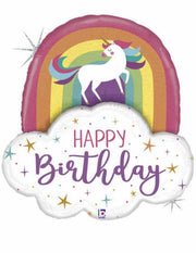 Palloncino Per Feste Happy Birthday Arcobaleno Unicorno 35" 89cm Mylar
