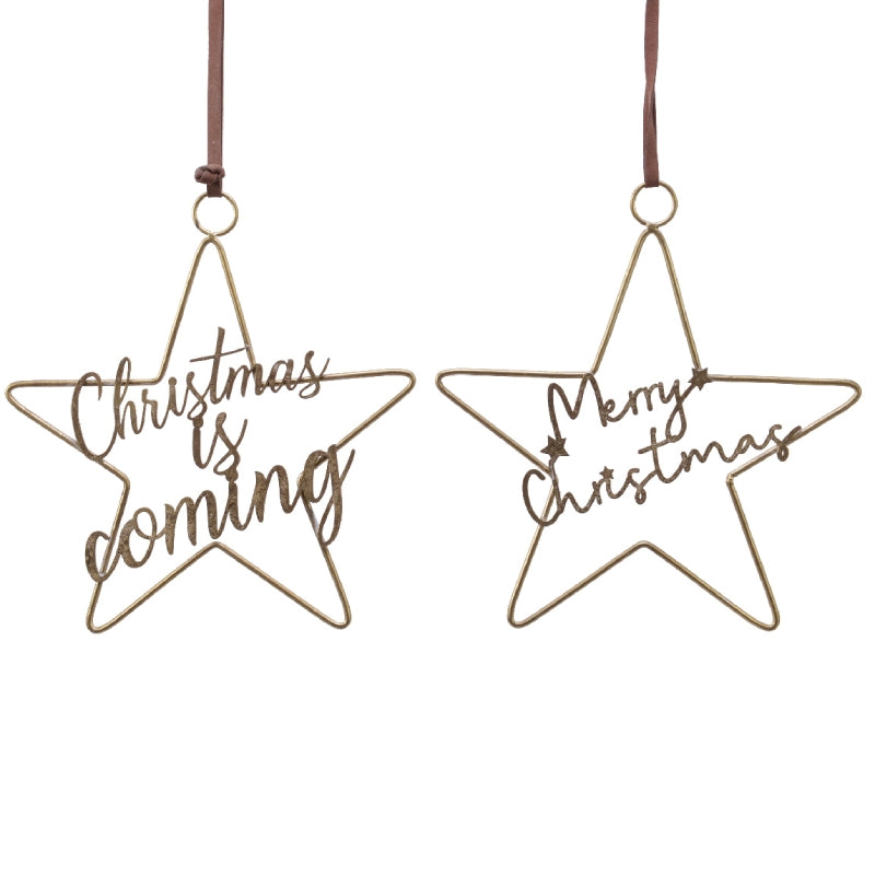 Addobbo Di Natale Stella In Metallo Oro Frase Assortita 33x30cm