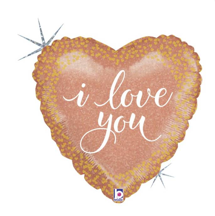 Palloncino a forma di cuore Oro e Rosa "I Love You" 46cm